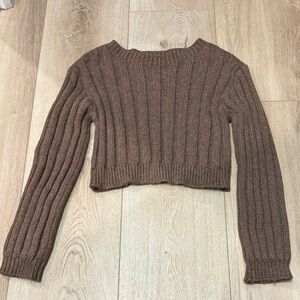 Zara Chocolate Ribbed Knit Cropped Sweater